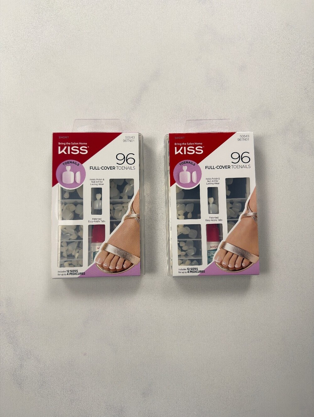 Kiss 96 Full-Cover Toenails Clear Short Pack of 2 - NWT